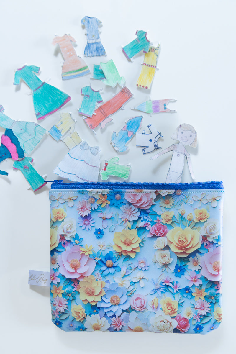 Astuccio azzurro floreale