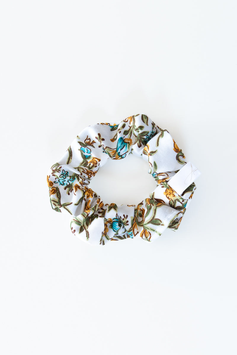 Scrunchies cotone bianco floreale