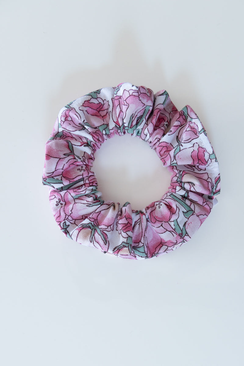 Scrunchies cotone con tulipani rosa
