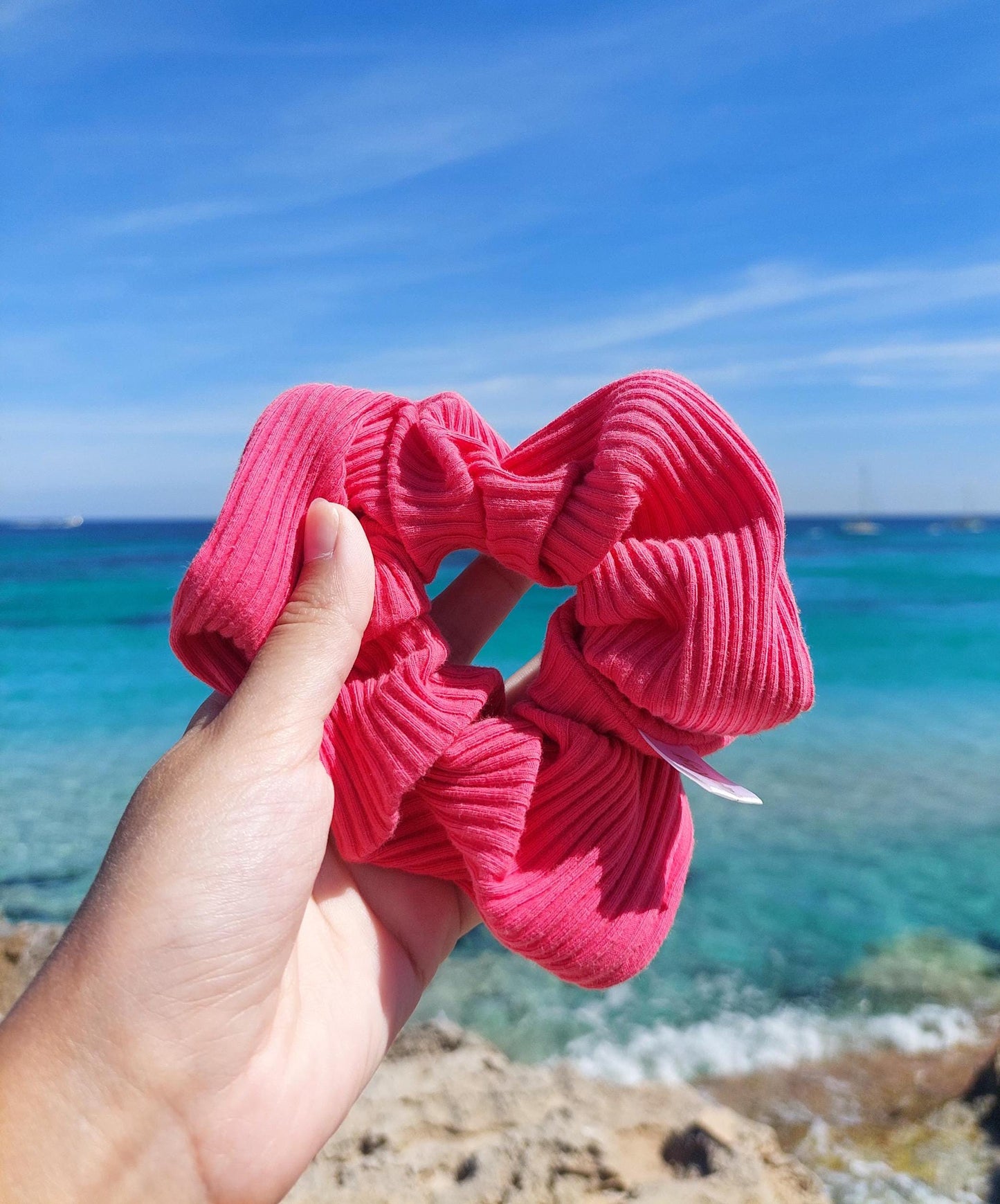 Scrunchies in maglia rosa scuro