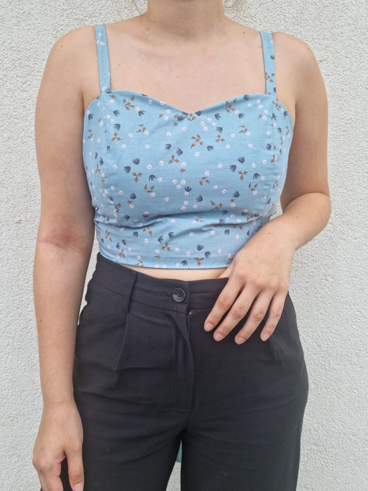 Top regolabile azzurro floreale