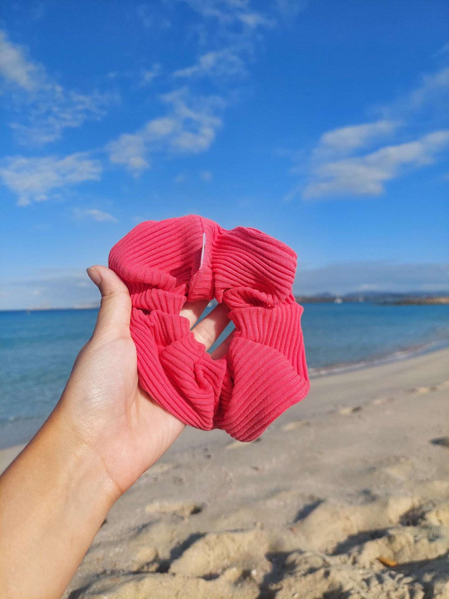 Scrunchies in maglia rosa scuro