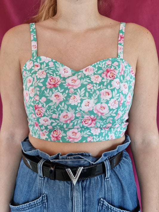 Top regolabile turchese floreale