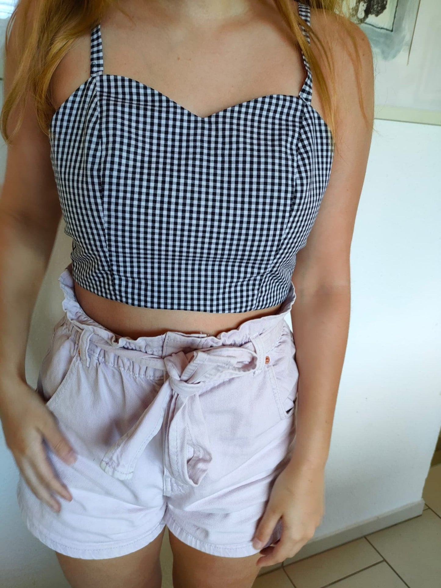 Top regolabile a quadri bianco e nero