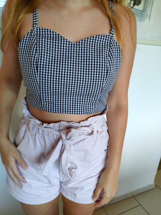 Top regolabile a quadri bianco e nero