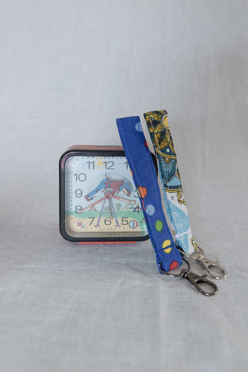 Portachiavi in cotone blu a pois