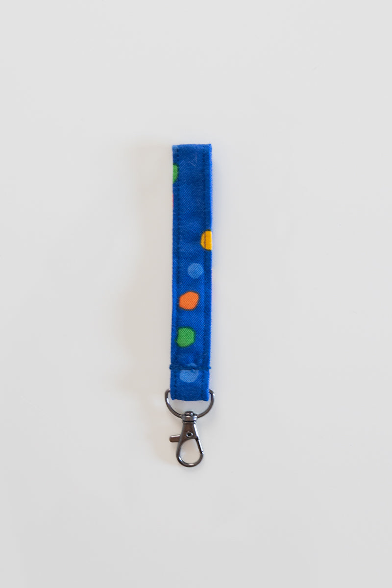 Portachiavi in cotone blu a pois