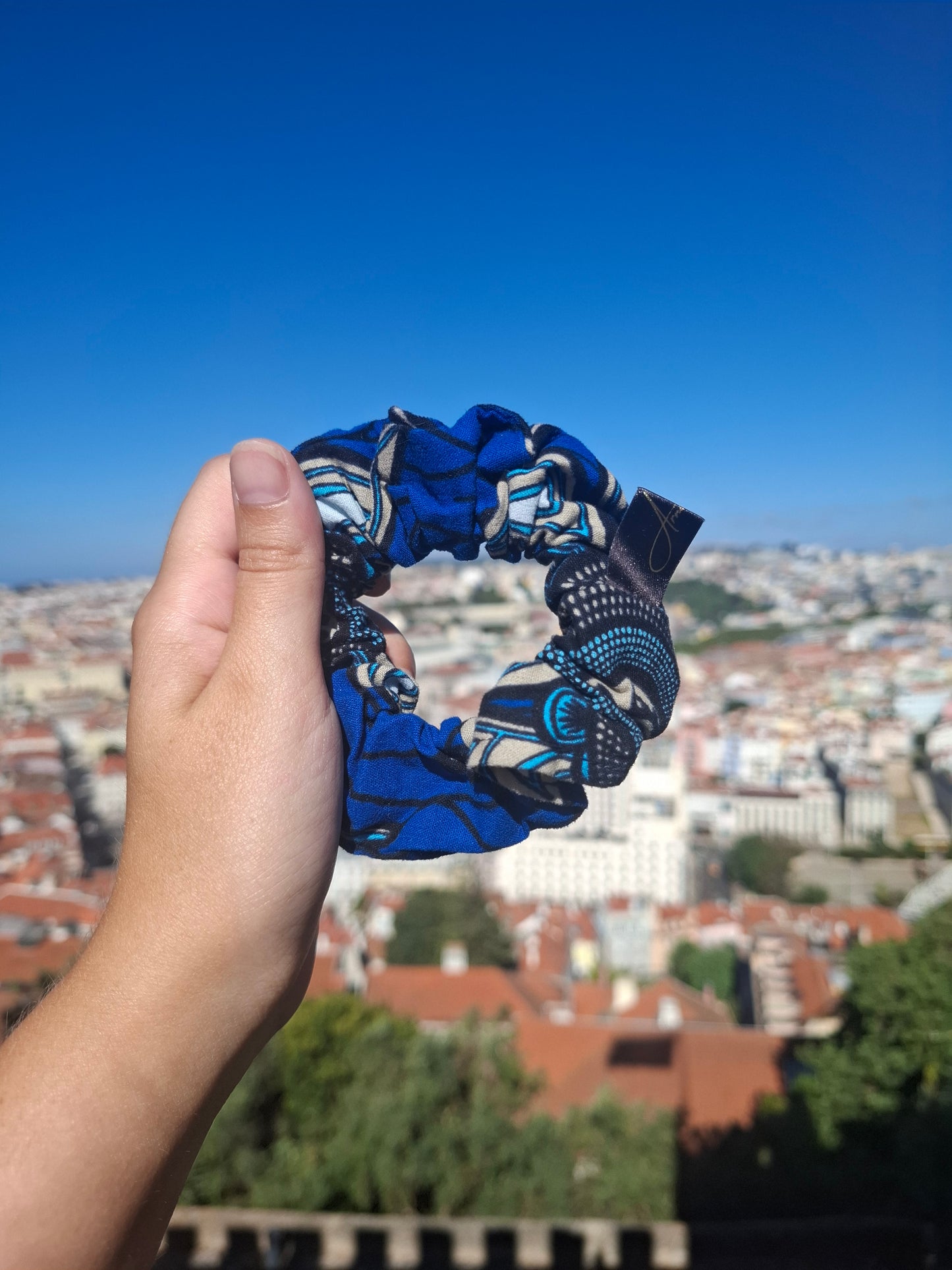Scrunchies cotone wax blu floreale