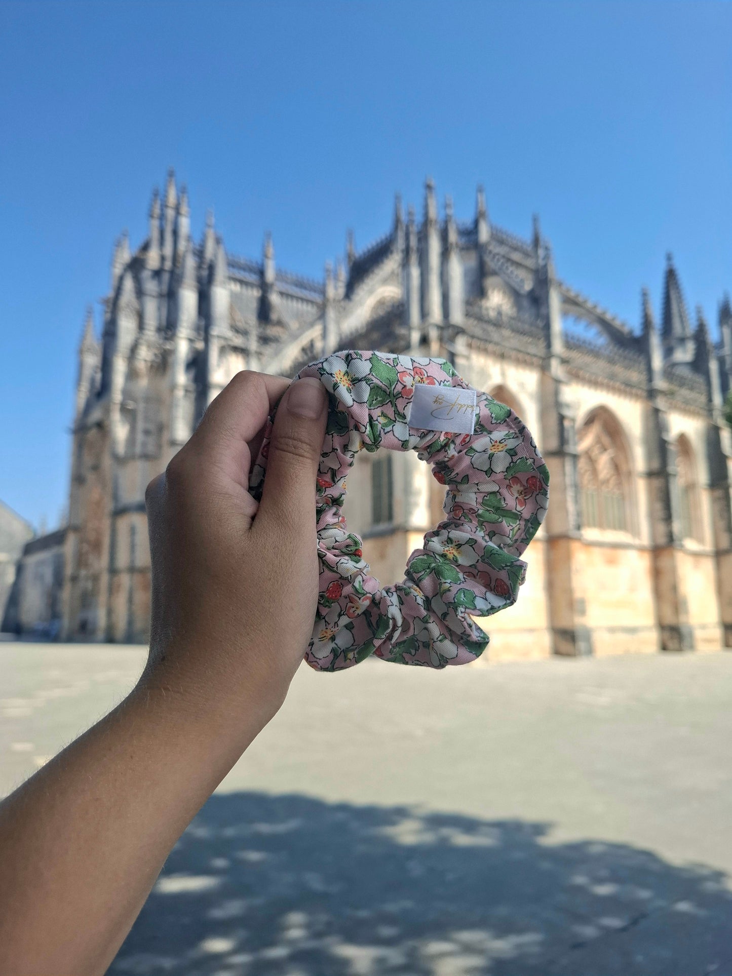 Scrunchies in cotone rosa floreale