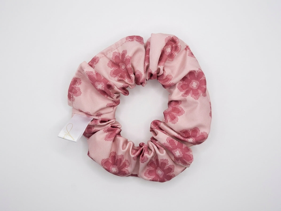 Scrunchies raso rosa floreale