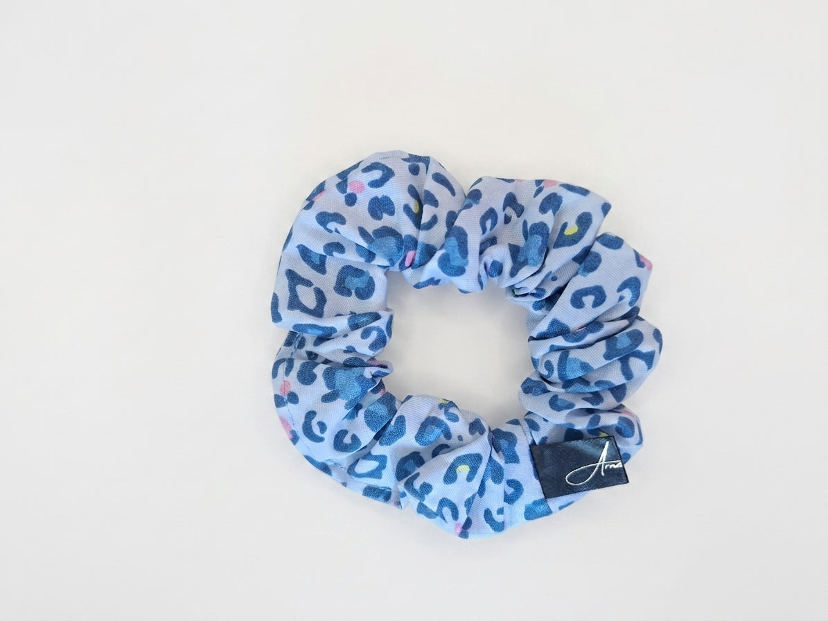Scrunchies poliestere azzurro leopardato