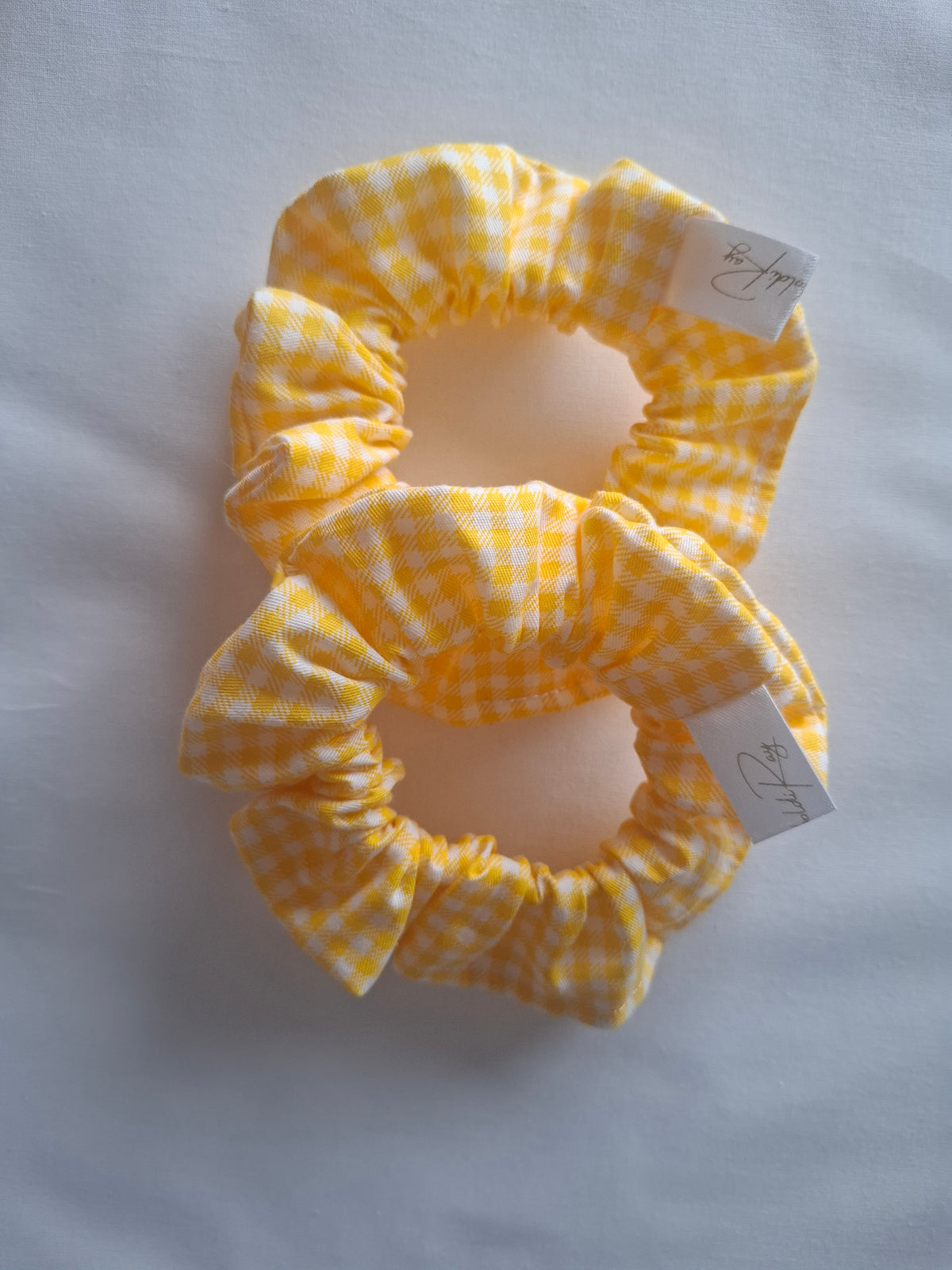 Yellow checkered cotton scrunchie