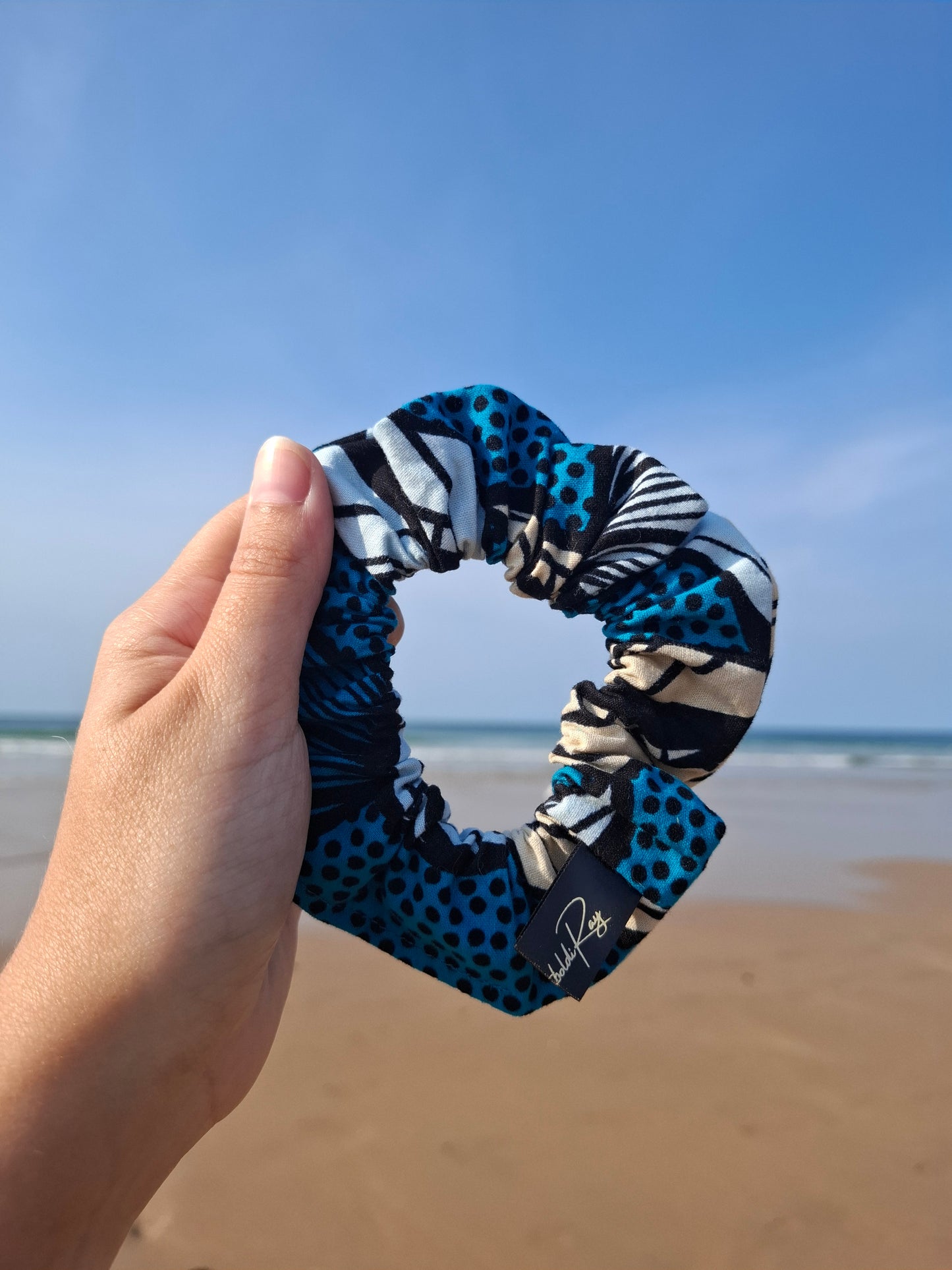 Scrunchies cotone wax blu floreale