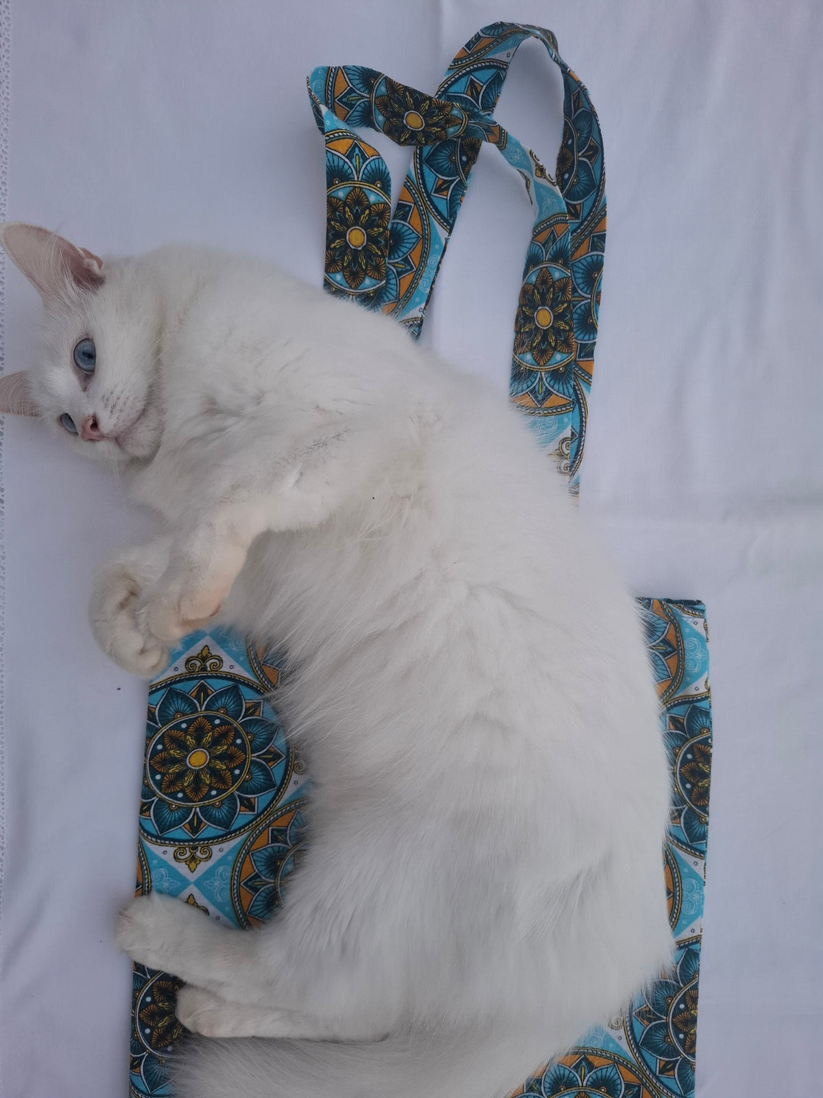Borsa tela mosaico azzurro