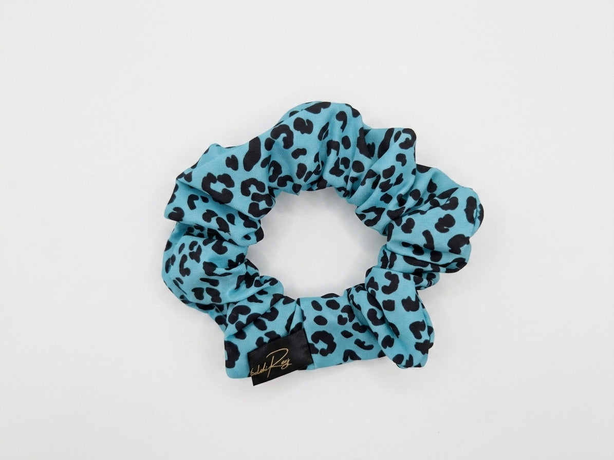 Scrunchies poliestere blu leopardato