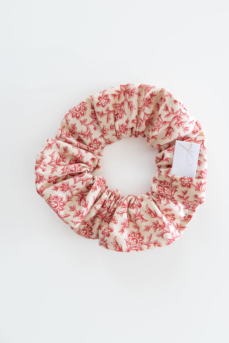 Scrunchies in cotone beige floreale