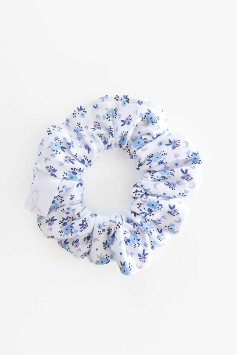 Scrunchies in jersey con fiori blu