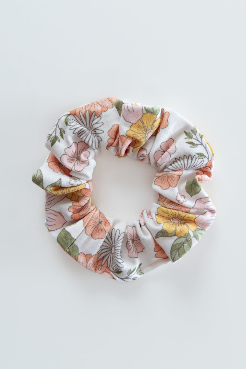 Scrunchies in jersey bianco floreale