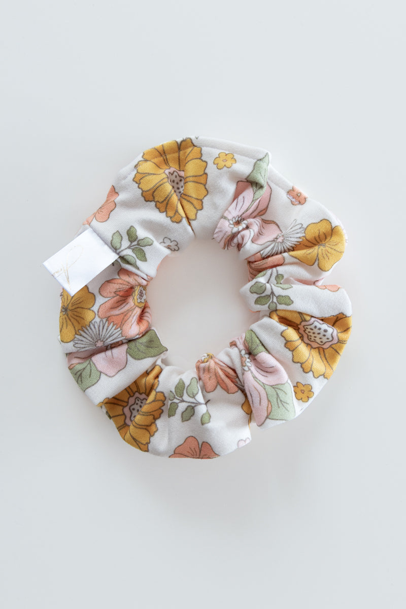 Scrunchies in jersey bianco floreale