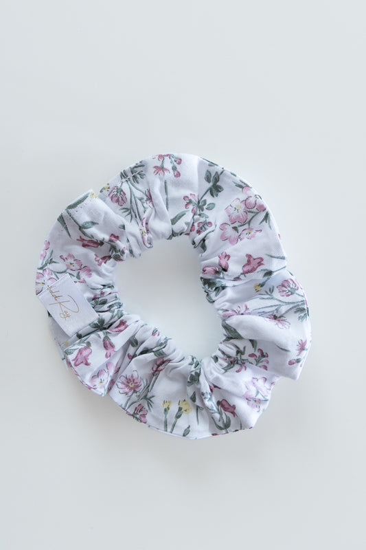 Scrunchies in cotone bianco floreale