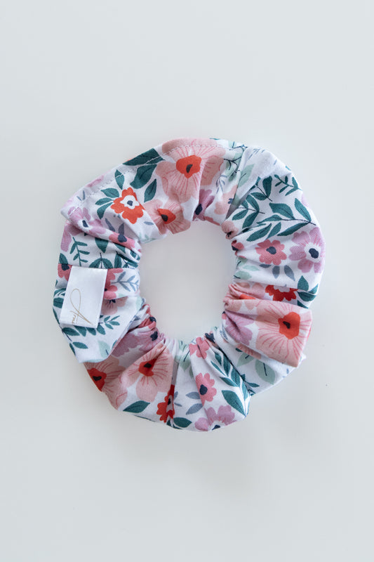 Scrunchies in cotone bianco floreale