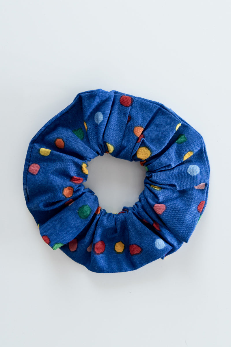Scrunchies in cotone blu a pois