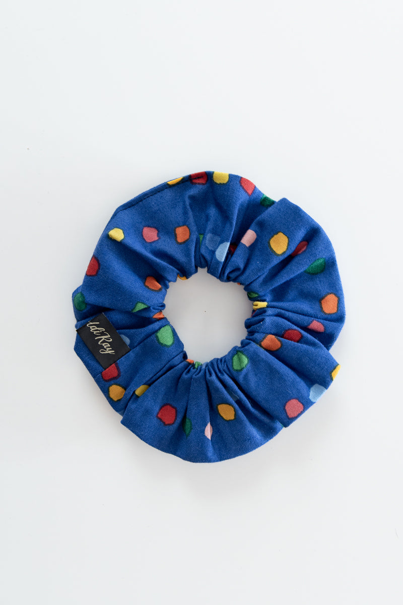 Scrunchies in cotone blu a pois