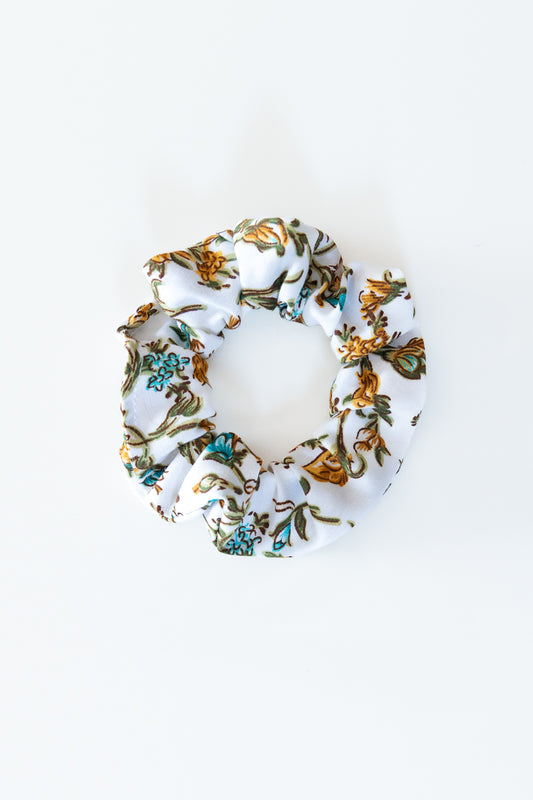 Scrunchies cotone bianco floreale