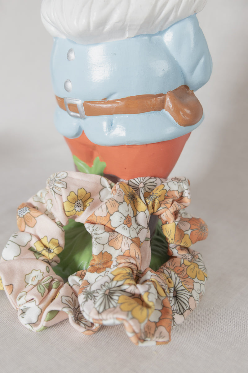 Scrunchies in jersey floreale arancione