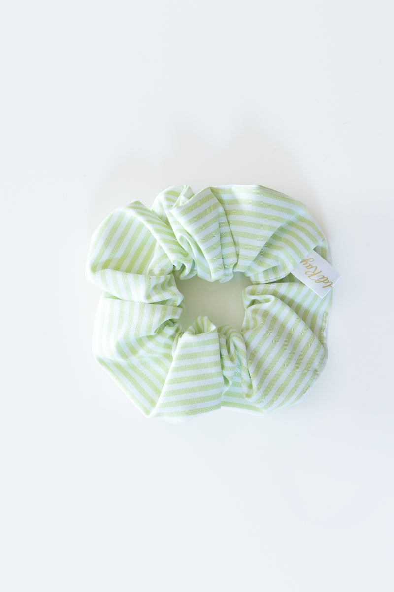 Scrunchies in cotone bianco con righe verdi