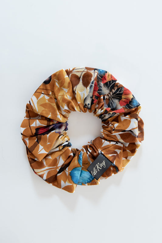 Scrunchies in cotone con foglie e farfalle