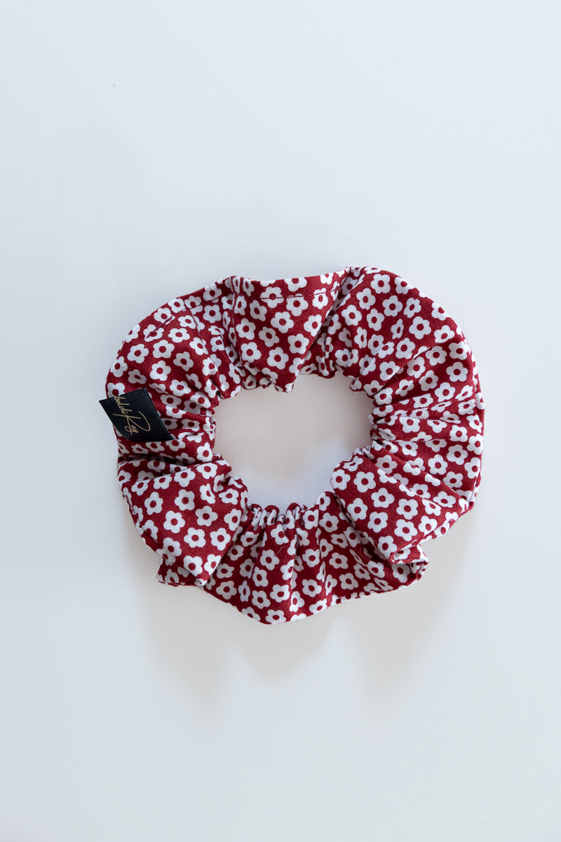 Scrunchies in cotone rosso floreale