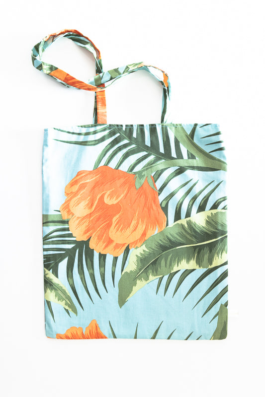 Borsa di cotone floreale azzurro