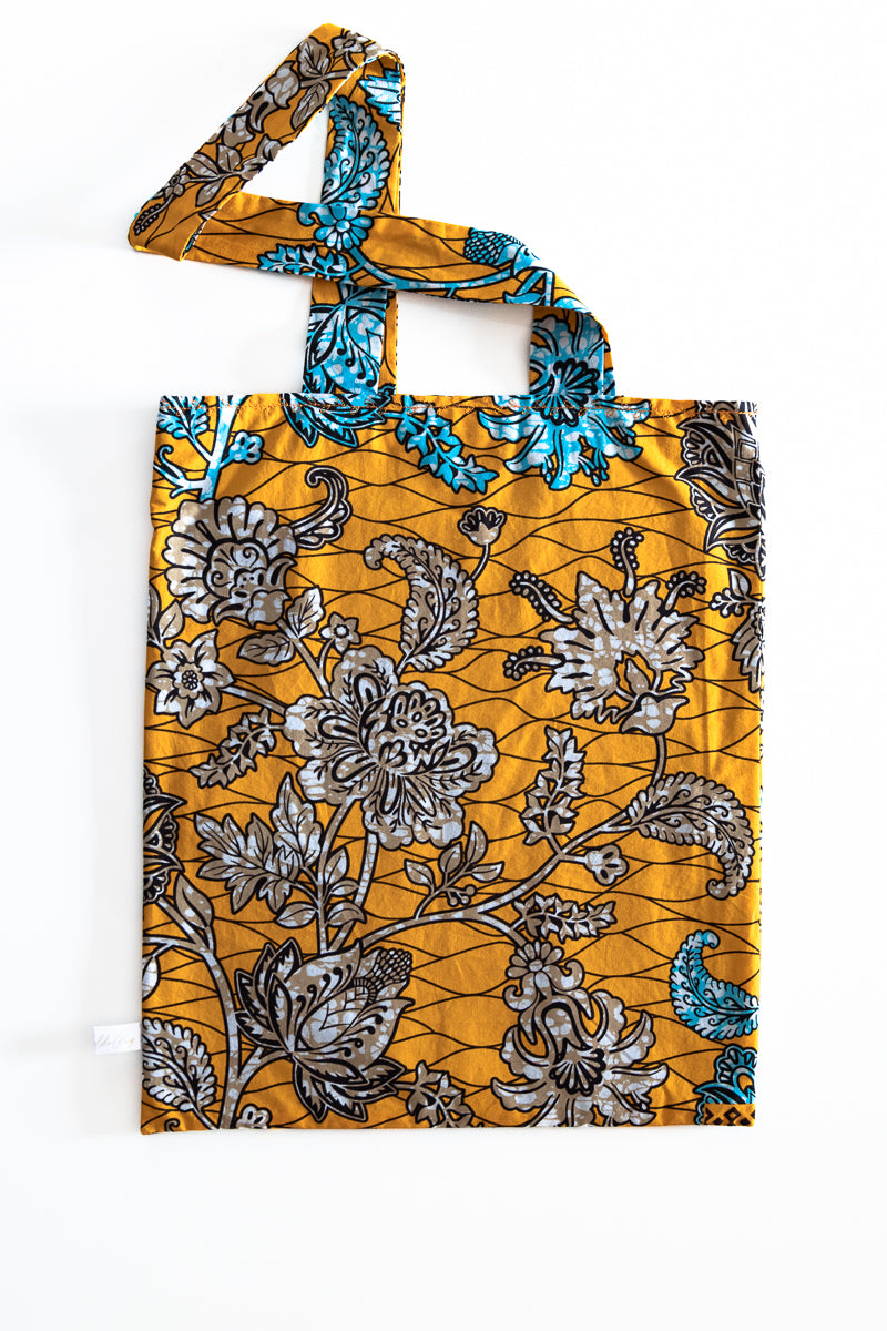 Borsa con tessuto wax giallo, arancione e azzurro