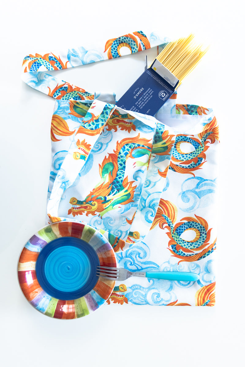 Borsa bianca con dragone